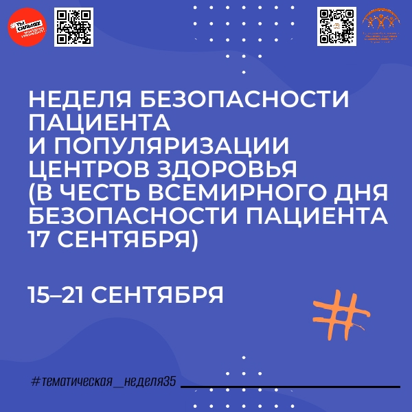 НЕДЕЛЯ БЕЗОПАСНОСТИ ПАЦИЕНТА И ЦЕНТРОВ ЗДОРОВЬЯ!