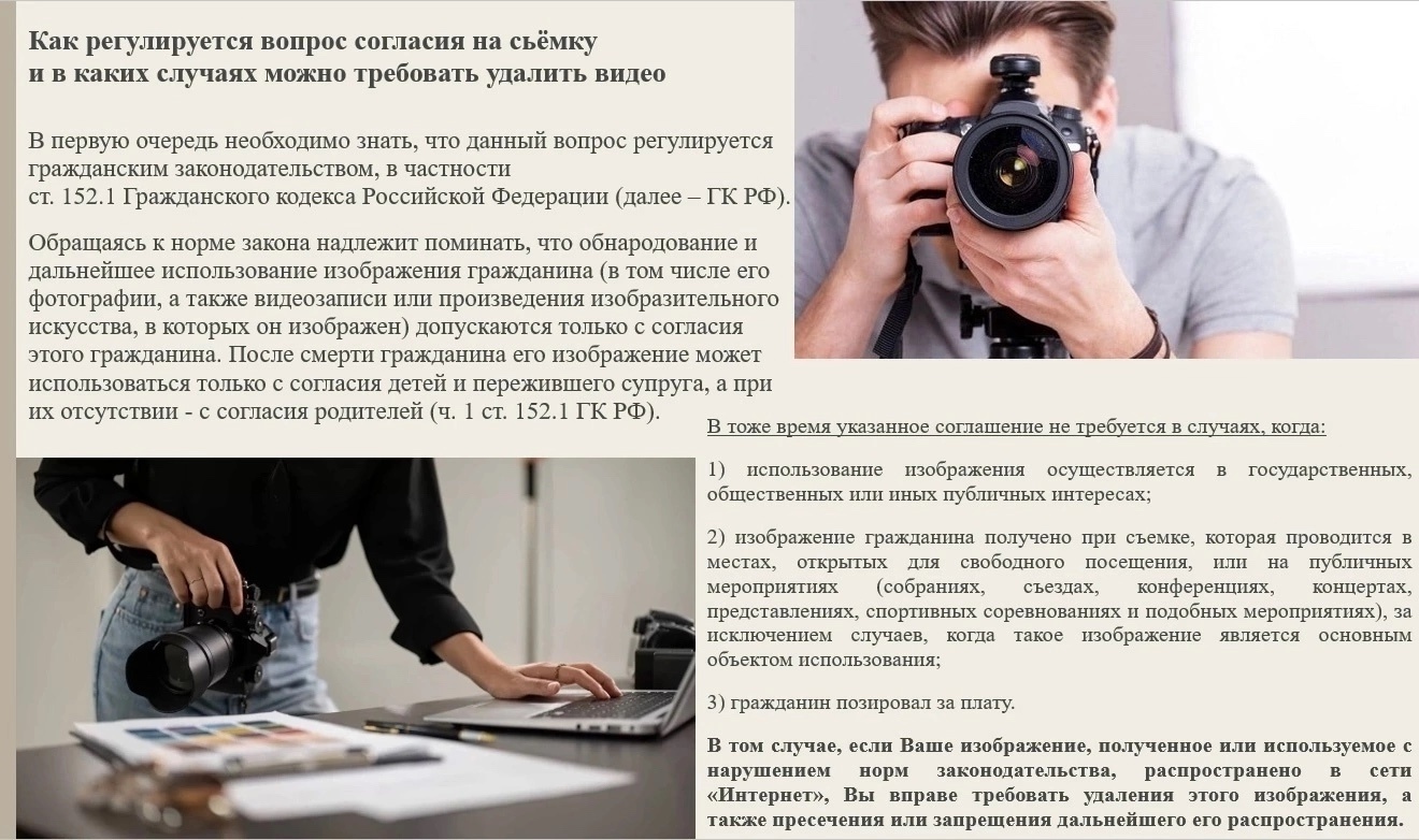 ПРОКУРАТУРА ЧЕРЕПОВЦА РАЗЪЯСНЯЕТ: СЪЕМКА И СОГЛАСИЕ — ВАШИ ПРАВА